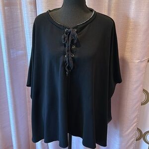 Lovestitch Sweatshirt Poncho Black/Gray Lace Up Front